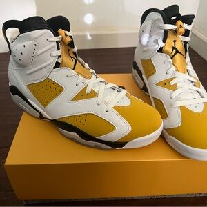 Jordan Retro 6 White and Yellow Ochre Sneakers